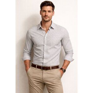 John Varvatos Star Pattern Collared Button Down Shirt Size M Business Casual